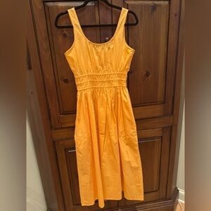 Loft, XS neon peach, long cotton sundress with wide straps & elastic waist. NWT